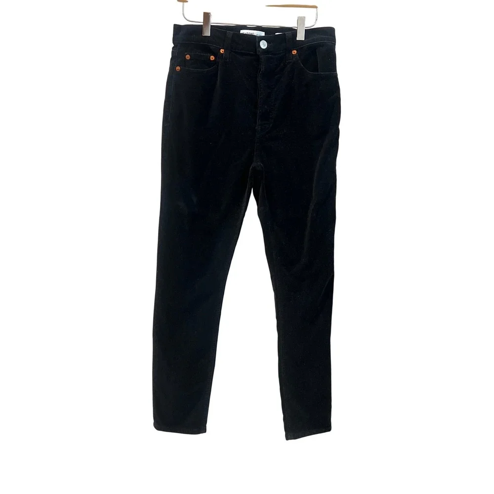 RE/DONE ORIGINALS Black Velvet High Rise Button Fly Skinny Jeans Size 28‎